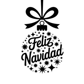 Black Christmas bauble with Feliz Navidad script and stars vector