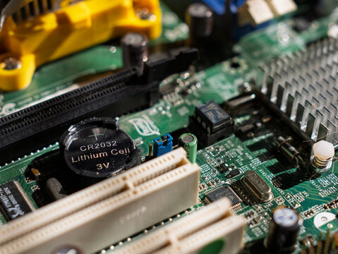 Motherboard Close-Up with CR2032 Lithium Cell