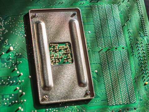 High-Resolution Close-Up of Computer Processor on Circuit Board