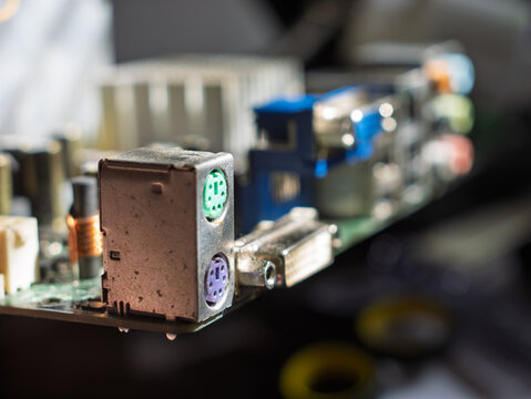 Old Circuit Board with Various Connectors and Ports