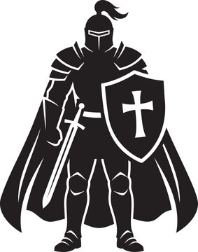 Knight templar silhouette vector icon black warrior with sword and shield crusader knight mascot logo ancient warrior isolated on white background knight warrior icon laser cut file