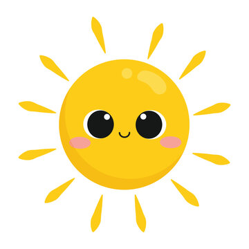 Cute cartoon sun character vector illustration with a happy smiling face