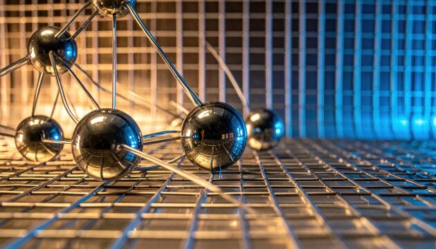 Shiny Metal Spheres of a Newton's Cradle Demonstrating Kinetic Energy Transfer in a Studio Setting