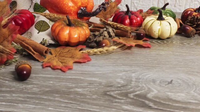 Thanksgiving holiday decoration with pumpkins and leaves