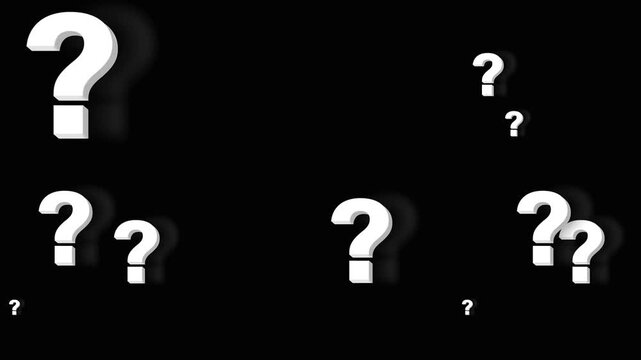 Question marks. on black background animation. 4K video