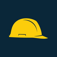 Fototapeta premium Yellow construction hard hat vector on a dark blue background with a clean flat design, ideal for safety signs, engineering graphics, industrial branding and workplace protection materials.