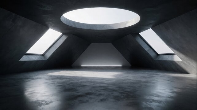 Minimalist Concrete Interior with Skylight and Circular Opening