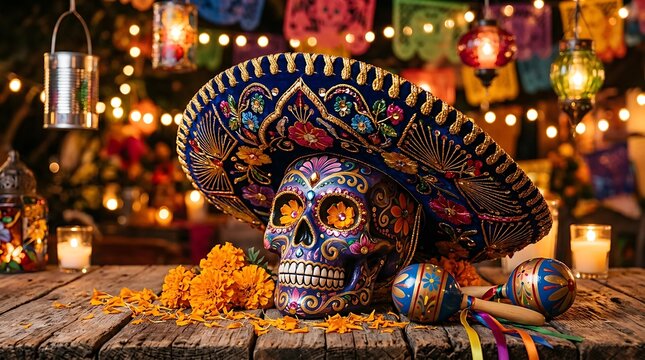 Vibrant Day of the Dead celebration setup ,Hispanic Heritage Celebration Month, Latino Ctivalultural Festival, Cinco de Mayo, D&iacute;a de los Muertos, Carnaval, Inti Raymi