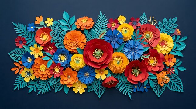 Vibrant paper flowers for Mexican fiesta celebration ,Hispanic Heritage Celebration Month, Latino Ctivalultural Festival, Cinco de Mayo, D&iacute;a de los Muertos, Carnaval, Inti Raymi