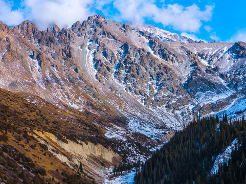 Majestic Snow-Covered Mountain Range in Kyrgyzstan