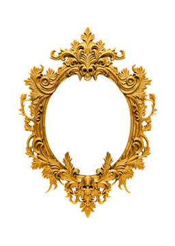 Gold Gothic Picture Frame Isolated On White With Clipping Path
