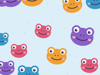 Fototapeta premium Kawaii Cartoon Frogs Happy Green Pattern