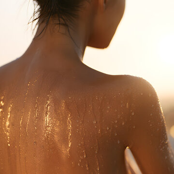 Dew Drops on Neck and Shoulder Skin Macro