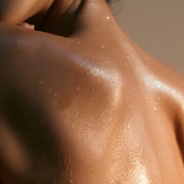 Dew Drops Glistening on Back Skin Macro