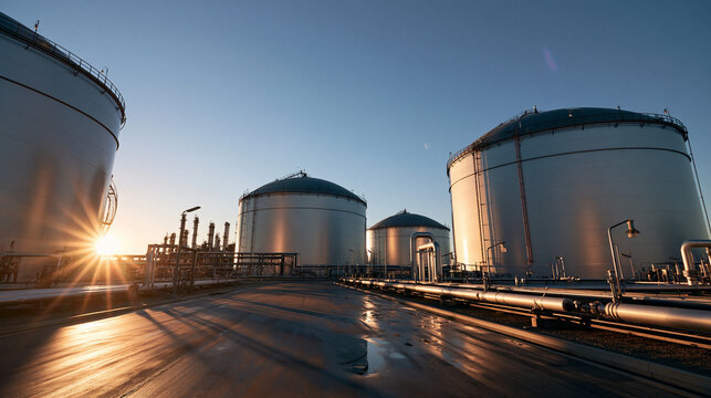 Oil Storage Tanks and Refinery Plant at Sunrise