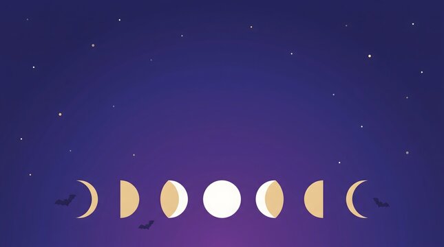 Lunar cycle illustration depicting phases of the moon against a dark sky