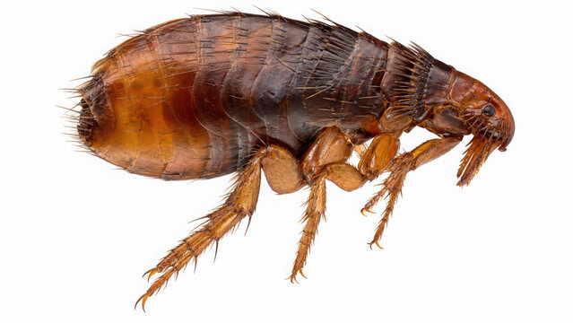 Macro close up of a brown flea insect showing legs, body segments, and hair generated using ai