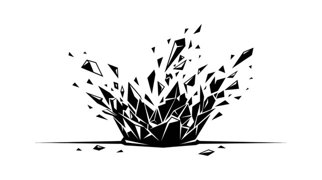 Abstract silhouette of glass shards or ice crystals exploding upwards
