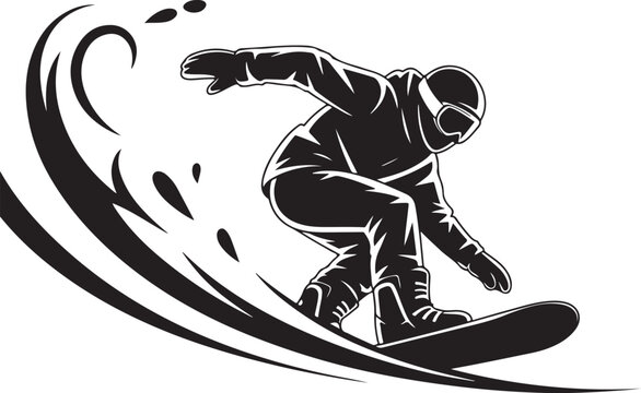 Snowboarder silhouette vector logo for extreme winter sports and snowboarding action design.