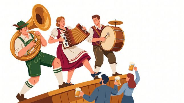 Oompah band performing with instruments at a festive celebration  