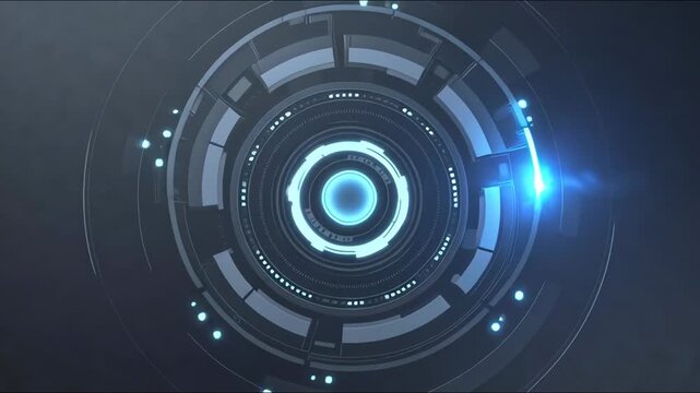 Futuristic circular tech interface in digital style on dark background, concept of innovation and high technology