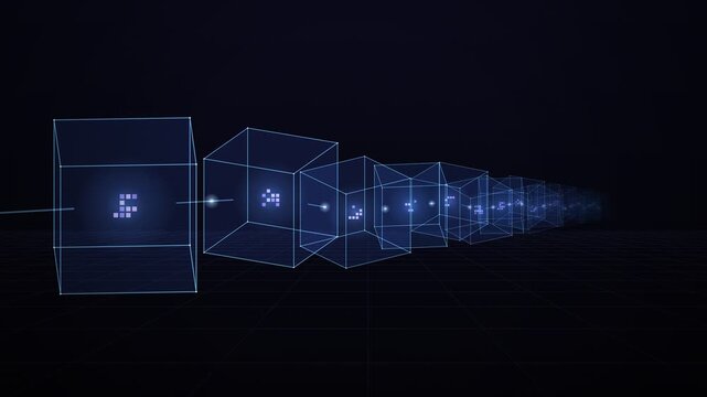 Blockchain Linked Glass Cubes Chain Technology Seamless Loop