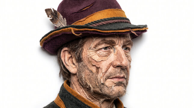 Older man wearing a traditional hat with a feather detail  