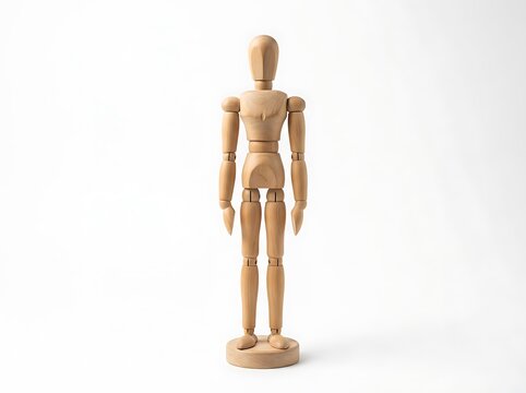 Wooden mannequin figure with adjustable joints isolated on white background