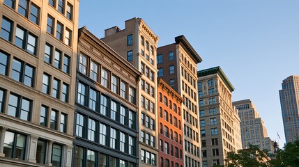 Fototapeta premium Sunlight bathes historic city buildings in warm hues