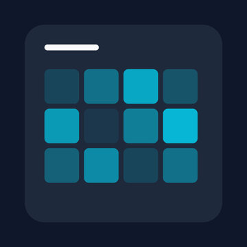 Abstract digital data visualization interface showing heatmap activity grid with cyan colored square blocks on dark background
