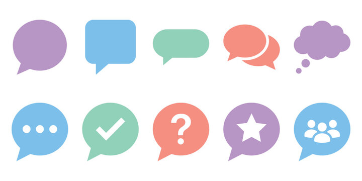 Speech bubble and message chat icon set with checkmark question mark and star symbol