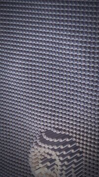 Steel pin art wall with invisible shapes emerging through kinetic metal pins seamless vertical loop