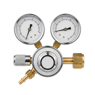 Dual gauge brass gas pressure regulator with control valve