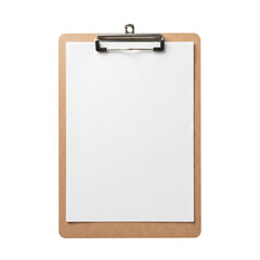 Naklejka premium Wooden clipboard with blank paper sheet mockup isolated