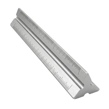 Triangular aluminum architect scale ruler tool isolated
