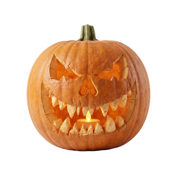 Carved glowing jack o lantern halloween pumpkin with candle