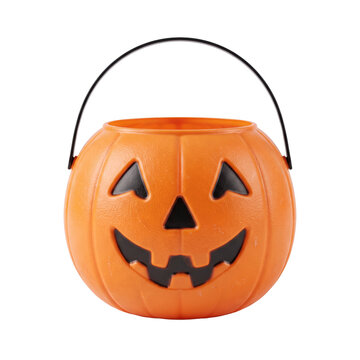 Orange plastic pumpkin bucket for halloween trick or treat