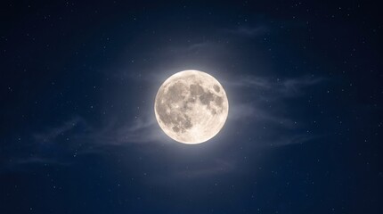 Fototapeta premium Full Moon Bright in Dark Night Sky with Clouds