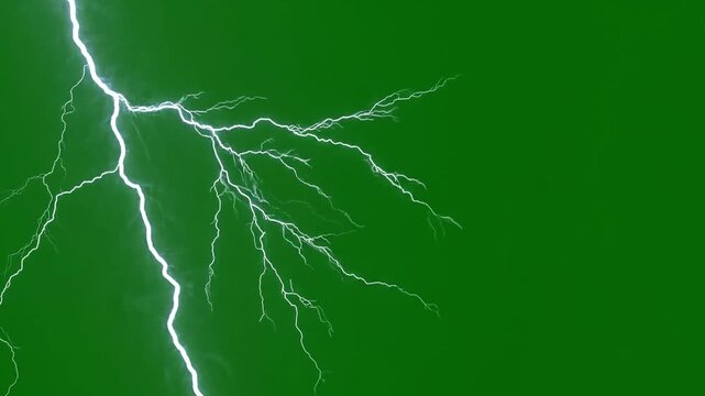 Lightning bolt strike chroma key green screen background visual effect. 4K video