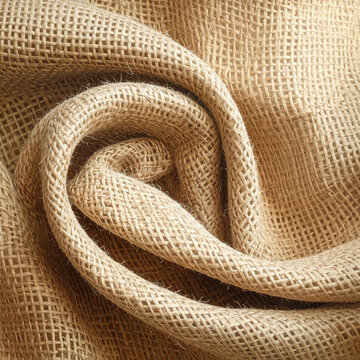 Swirling burlap jute texture soft folds natural woven fabric background