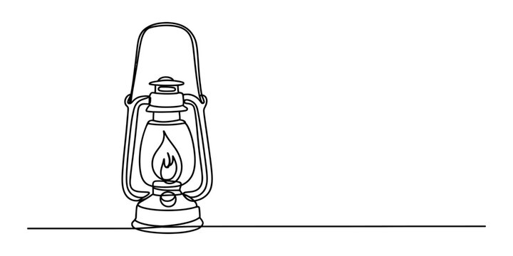 Simple line art drawing of a vintage oil lantern with a flame