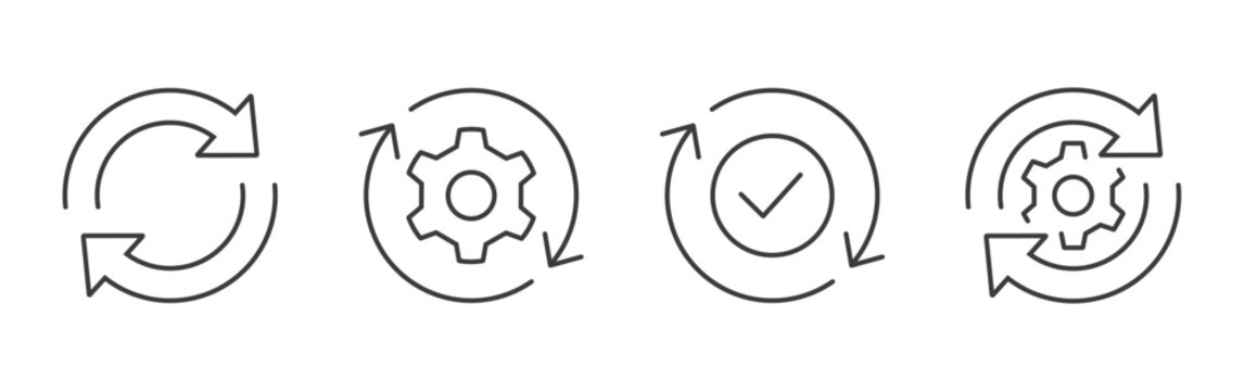 Sync process simple line icons set. vector, editable stroke
