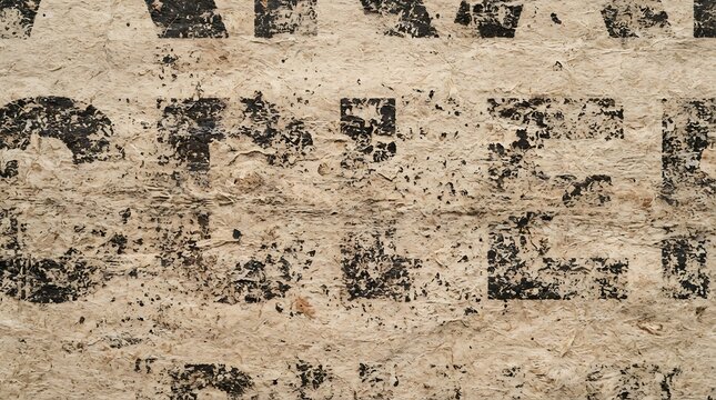 Close up of weathered black typography on a textured beige handmade paper background