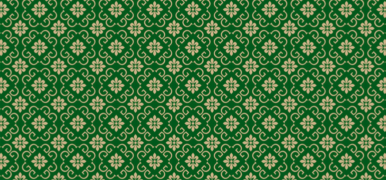 Exquisite green design with a gold Chinese floral pattern.