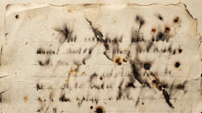 Old vintage paper with burnt edges and ink stains