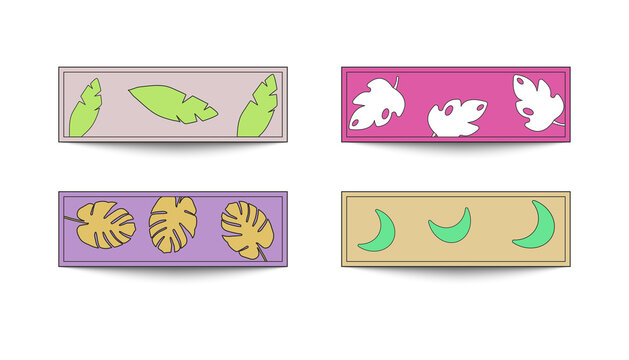 Colorful leaves and crescent shapes on rectangles for design on transparent background PNG