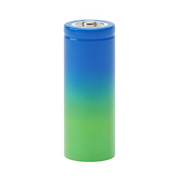Single lithium ion battery cell in blue and green gradient color