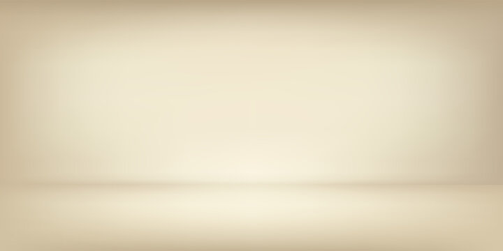 Offwhite vintage solid studio gradient bg with flashlight in the center. Ecru wall and floor of interior mockup for product showcase. Minimalist abstract stage fon. Vector illustration