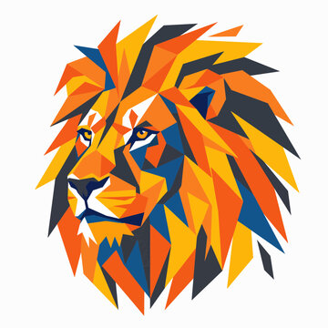Vibrant Geometric Low Poly Lion Head Portrait Isolated on White Background for Modern Business Mascot or Wildlife Conservation Concept