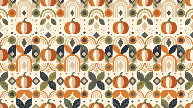 Halloween pumpkin geometric seamless pattern vector